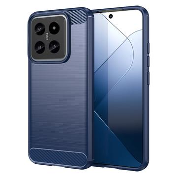 Xiaomi 14 Børstet TPU Deksel - Karbonfiber - Blå