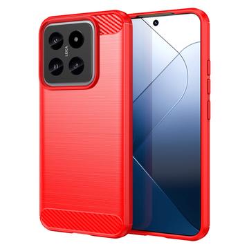 Xiaomi 14 Børstet TPU Deksel - Karbonfiber - Rød