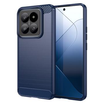 Xiaomi 14 Pro Børstet TPU Deksel - Karbonfiber - Blå