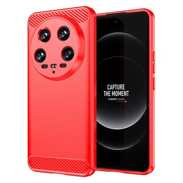 Xiaomi 14 Ultra Børstet TPU Deksel - Karbonfiber - Rød