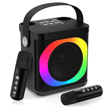 YS307 Home Karaoke Bluetooth-høyttaler med RGB-lys og 2 mikrofoner - svart