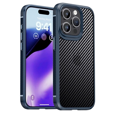 Bilde av Iphone 15 Pro Ipaky Hybrid-deksel - Karbonfiber - Blå