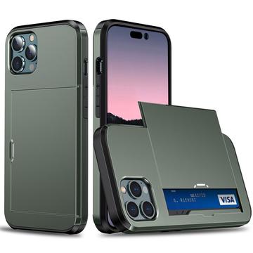 Bilde av Iphone 15 Pro Hybrid-deksel Med Skyvekortspor - Army Grøn
