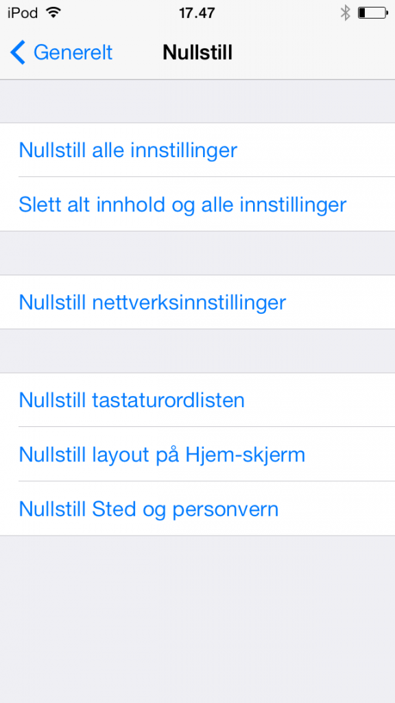 Hvordan nullstille iPhone eller iPad