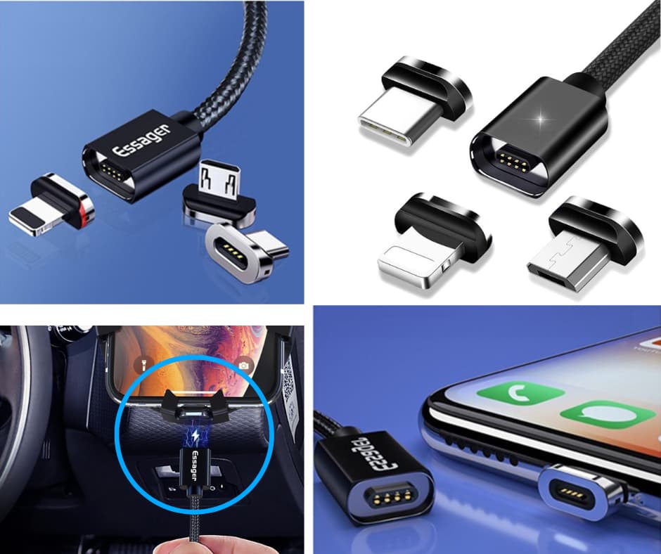 Essager 3-i-1 LED magnetisk kabel til Android og iOS enheter