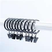 10 deler kraftige dusjforhengsringer med klips - Svart