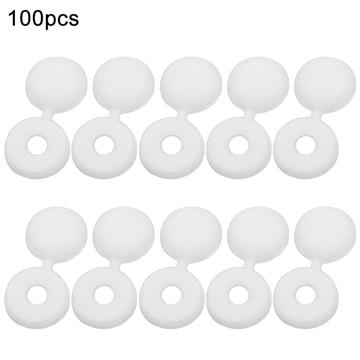 100 stk. Hengslede skruelokk av plast - hvit