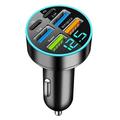 100W 6-Port Fast Car Charger PD/QC3.0 - 2x USB-C, 4x USB-A - Black