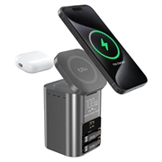100W GaN-ladestasjon for skrivebordet med 25W trådløs lading, 2 USB-C-kabler - svart