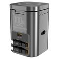 100W GaN-ladestasjon for skrivebordet med 25W trådløs lading, 2 USB-C-kabler - svart