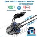 12V/24V USB-lader med to QC 3.0-porter og sigarettenneruttak for bil, båt og bobil - rød