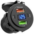 12V/24V USB-ladekontakt med spenningsvisning for bil, båt, motorsykkel og lastebil