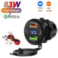 12V/24V USB-ladekontakt med spenningsvisning for bil, båt, motorsykkel og lastebil