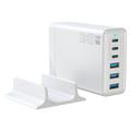 135W GaN-stasjonærlader / 6-porters høyhastighetsladestasjon - 3x USB-C, 3x USB-A - hvit