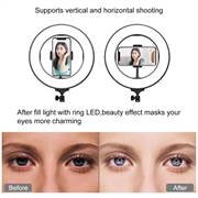 18" dimbar LED-ringlampe til skrivebord med stativ og mobilholder - svart