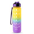 1 liter sportsvannflaske med tidsmarkør Vannkanne Lekkasjesikker vannkoker for kontor, skole og camping (BPA-fri) - gul/lilla