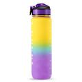 1 liter sportsvannflaske med tidsmarkør Vannkanne Lekkasjesikker vannkoker for kontor, skole og camping (BPA-fri) - gul/lilla