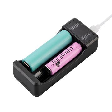 Smart USB-lader for Li-ion-batteri med 2 spor - 3.7V/4.2V - Svart