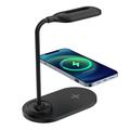 2-i-1 LED-skrivebordslampe med 15W hurtiglader for trådløse enheter - svart