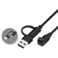 2-i-1 flettet, vinklet ladekabel med USB-C/USB-A for Garmin-smartklokker - 1m