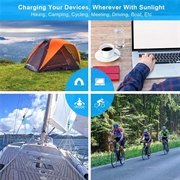 20W sammenleggbar solcellelader med to USB-porter og 10-i-1-ladekabel - svart