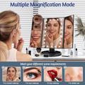 Sammenleggbart sminkespeil på 3 sider med 22 LED-lys - 1X/2X/3X/10X forstørrelse - svart