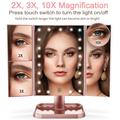 Sammenleggbart sminkespeil på 3 sider med 22 LED-lys - 1X/2X/3X/10X forstørrelse - Rosa