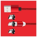 3-i-1 LED Magnetic Kabel - Lightning, USB-C, MicroUSB - 1m - Rød