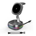 3-i-1 magnetisk trådløs ladestasjon med RGB-belysning – 15W – Gunmetal