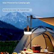 3-i-1 solcelledrevet campingvifte med lys og 3000mAh powerbank - svart