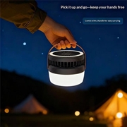 3-i-1 solcelledrevet campingvifte med lys og 3000mAh powerbank - svart