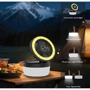 3-i-1 solcelledrevet campingvifte med lys og 3000mAh powerbank - svart