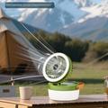 3-i-1 solcelledrevet campingvifte med lys og 3000mAh powerbank - militærgrønn