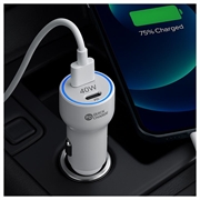 iPhone 15 Pro/15 Pro Max/16 Pro/16 Pro Max 20W lader / billader m.kabel 2m - hvit