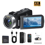 4K Ultra HD digitalt videokamera med fjernkontroll - 80MP, 18X Digital Zoom - svart