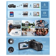 4K Ultra HD digitalt videokamera med fjernkontroll - 80MP, 18X Digital Zoom - svart