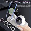 6-i-1 trådløs lader på 15W med digital klokke for iPhone, Apple Watch og AirPods - hvit