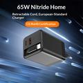 65W GaN-reiselader - uttrekkbar USB-C-kabel, USB-C-/USB-A-porter - svart