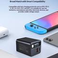 65W GaN-reiselader - uttrekkbar USB-C-kabel, USB-C-/USB-A-porter - svart