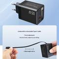 65W GaN-reiselader - uttrekkbar USB-C-kabel, USB-C-/USB-A-porter - svart