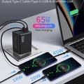 65W GaN-reiselader - uttrekkbar USB-C-kabel, USB-C-/USB-A-porter - svart