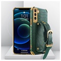 6D Crocodile Samsung Galaxy S21 5G Deksel med Håndstropp - Grønn