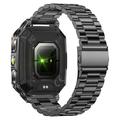 AK86 Sports Smartwatch med puls- og blodoksygenmåling - stålrem - svart