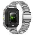 AK86 Sports Smartwatch med puls- og blodoksygenmåling - stålrem - sølv