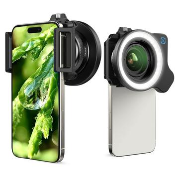 Apexel APL-ZM100FL26 Profesjonelt zoommakroobjektiv med 9-modus ringlys - 52mm/37mm gjenger