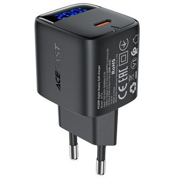 Acefast A113 20W GaN USB-C-lader med LED-strømvisning - svart
