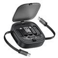 Acefast Travel J3 60W uttrekkbart USB-C-kabelsett med telefonstativ - svart