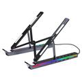 Justerbart stativ for bærbar PC i aluminium med RGB-bakgrunnsbelysning og USB-hub