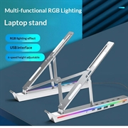 Justerbart stativ for bærbar PC i aluminium med RGB-bakgrunnsbelysning og USB-hub