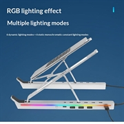 Justerbart stativ for bærbar PC i aluminium med RGB-bakgrunnsbelysning og USB-hub